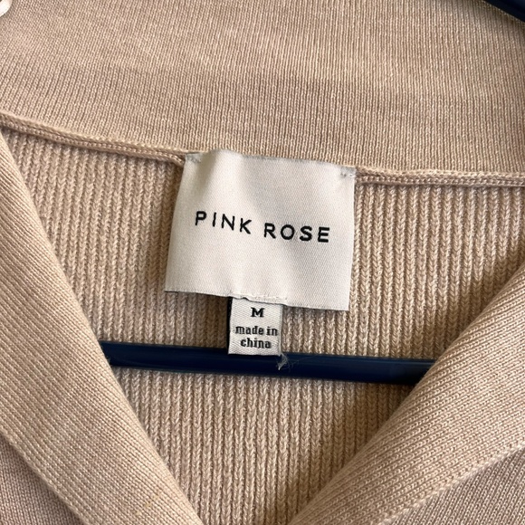 Pink Rose Cream V-Neck Sweater Top with Texture and Color NOWT - Picture 8 of 9